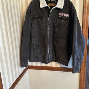 Ohio State Wrangler Black Denim Jacket with Sherpa Lining